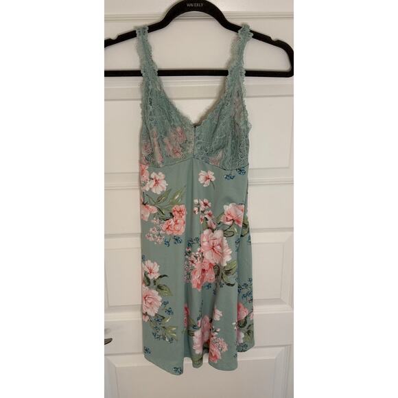 Flora Nikrooz Green Floral Lace Nightgown Slip Dress Small – Romantic Sleepwear - Picture 1 of 7